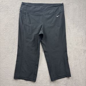 Nike Womens Black Dri Fit Straight Leg Crop Elastic Waist Pull On Track Pants M